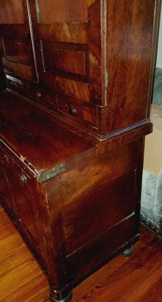 Handsome Antique Flame Mahogany Secretary - 19th Century
