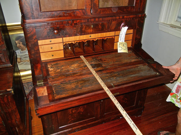Handsome Antique Flame Mahogany Secretary - 19th Century