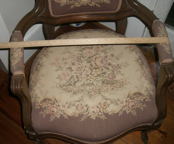 Victorian Renaissance Revival Walnut Needlepoint Parlor Armchair circa 1875