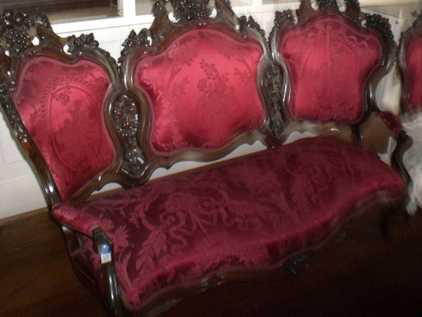 Rococo Rosewood Parlor Sofa Red Silk - 1850’s