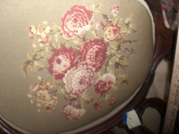 Victorian Renaissance Revival Walnut Needlepoint Parlor Armchair circa 1875