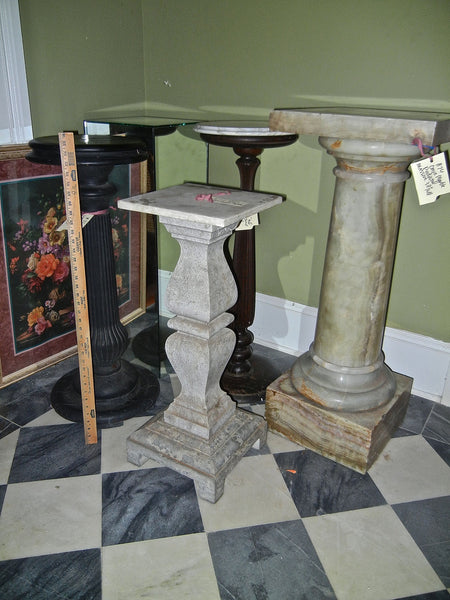 Antique Turned Victorian White Marble Top Wood Pedestal, , Tables, Deep South Antiques Deep South Antiques