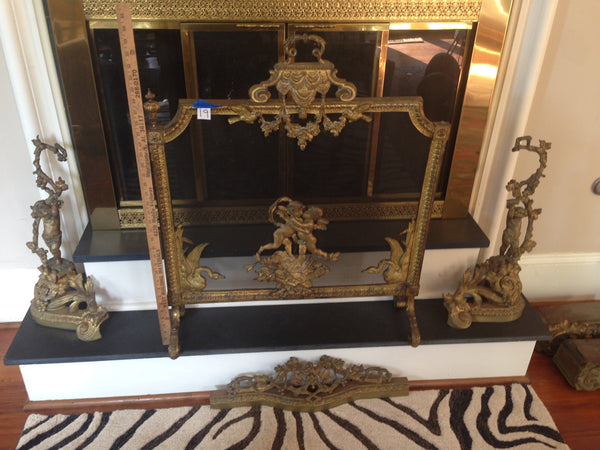 Fireplace Ormolu Fender, Screen and Cupid Andirons - French Ormolu, 19th Century