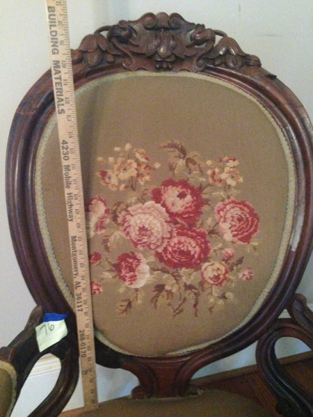 Victorian Renaissance Revival Walnut Needlepoint Parlor Armchair circa 1875