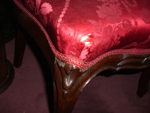 Two Rococo Ladies Red Silk Side Chairs - 1850’s