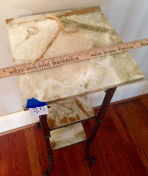 Brass Pedestal Straight Legged Fern Stand - Marble Top, , Tables, Deep South Antiques Deep South Antiques