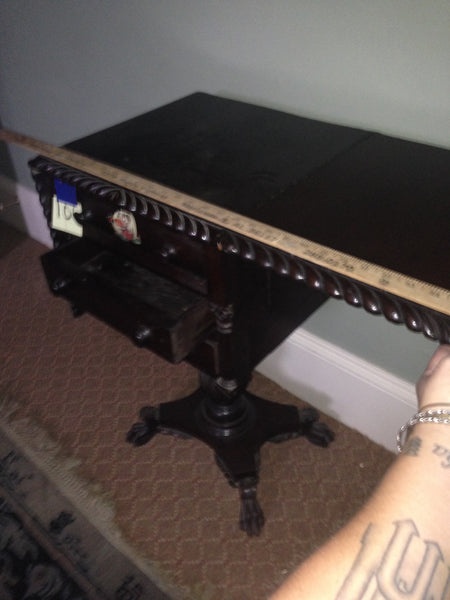 American Empire Mahogany 3 Drawer Drop Leaf End Table with Paw Feet, , Tables, Deep South Antiques Deep South Antiques